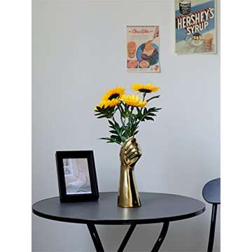 Hand Ceramic Vase, Human Arm Body Flower Vases Decorative Modern Aesthetic Small Ceramic Gold Vase for Home Living Room Office Décor