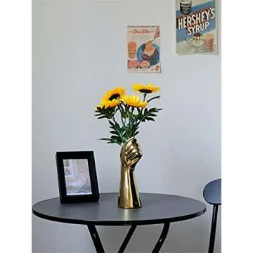 Hand Ceramic Vase, Human Arm Body Flower Vases Decorative Modern Aesthetic Small Ceramic Gold Vase for Home Living Room Office Décor