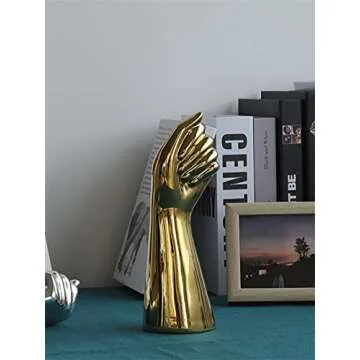 Hand Ceramic Vase, Human Arm Body Flower Vases Decorative Modern Aesthetic Small Ceramic Gold Vase for Home Living Room Office Décor