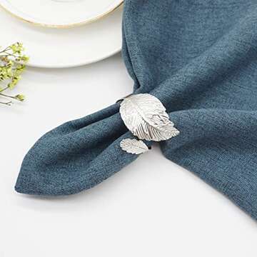Utalek Silver Leaf Napkin Rings Set of 6, Leaves Napkin Rings for Table Setting, Metal Leaf Napkin Holder Rings for Holiday Party, Wedding, Banquet, Formal or Casual Dinning Table Decor (Silver)