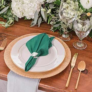 Utalek Silver Leaf Napkin Rings Set of 6, Leaves Napkin Rings for Table Setting, Metal Leaf Napkin Holder Rings for Holiday Party, Wedding, Banquet, Formal or Casual Dinning Table Decor (Silver)