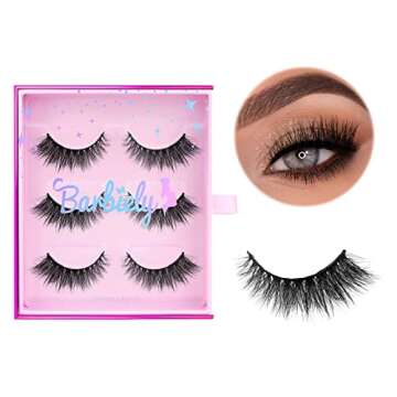 Barbiely 16MM Mink Eyelashes, 3 Pairs 3D Mink Lashes, Criss-cross False Eyelashes, Super Fluffy Full Strip Lashes Mink Lashes, 100% Handmade & Cruelty-Free Fluffy Volume Wispy Lashes(FLAWLESS)