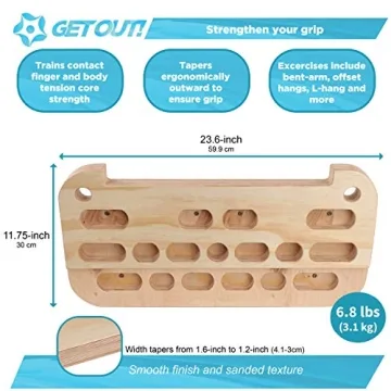 Wooden Hangboard for Rock Climbing Grip Training - 17 Holds