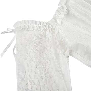 SZIVYSHI Women's Overbust Lace up Back Corset with Shoulder Sleeve,White,L(Waist:70cm)