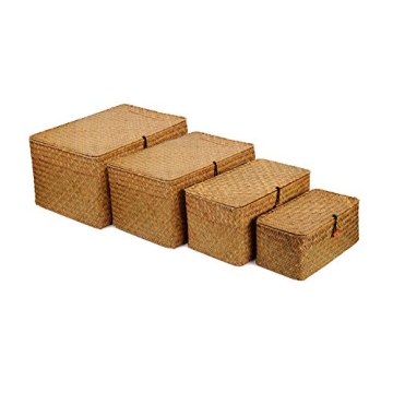 Natural Seagrass Storage Baskets - Versatile 4 Pack for Every Room