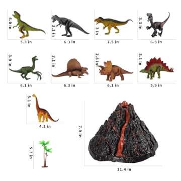 TEMI Large Volcano Set with 9 Toddlers Dinosaur Action Figures for Kids 2 3 4 5 6 7 Years, Simulated Volcanic Eruptions with Sound, Volcano Can Store Dinos, Gifts for Toddlers Boys and Girls