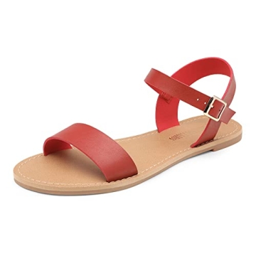 DREAM PAIRS Women's Ankle Strap Flat Sandals Open Toes One Band Buckle Summer Dressy Sandals,Size 9,...