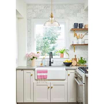 CLAXY Industrial Brass/Gold Pendant Lights Glass Dome Kitchen Hanging Light Fixture-3 Pack