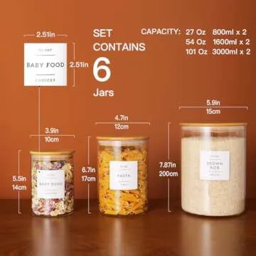 CZZGSM 6 Glass Jar Set with Airtight Bamboo Lids and Labels