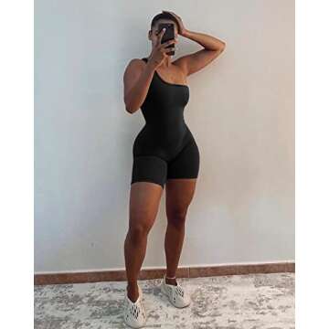 GOBLES Women's Sexy One Shoulder Sleeveless Bodycon Short Pants Jumpsuits One Piece Romper Black