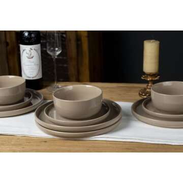 Famiware Milkyway Plates and Bowls Set, 12 Pieces Dinnerware Sets, Dishes Set for 4, Cinnamon Brown