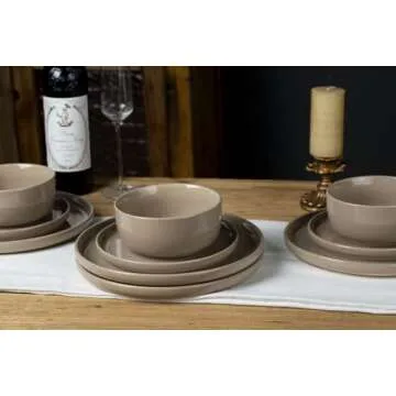 Famiware Milkyway Plates and Bowls Set, 12 Pieces Dinnerware Sets, Dishes Set for 4, Cinnamon Brown