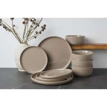 Famiware Milkyway Plates and Bowls Set, 12 Pieces Dinnerware Sets, Dishes Set for 4, Cinnamon Brown