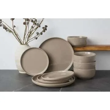 Famiware Milkyway Plates and Bowls Set, 12 Pieces Dinnerware Sets, Dishes Set for 4, Cinnamon Brown