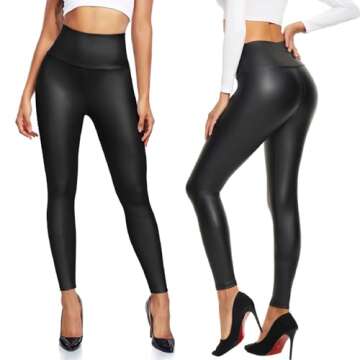 MOREFEEL Women’s Faux Leather Leggings Tummy Control Stretch High Waist Black Pleather Pants Fleec...