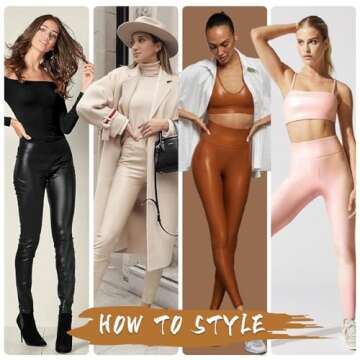 MOREFEEL Women’s Faux Leather Leggings Tummy Control Stretch High Waist Black Pleather Pants Fleece Lined Tights