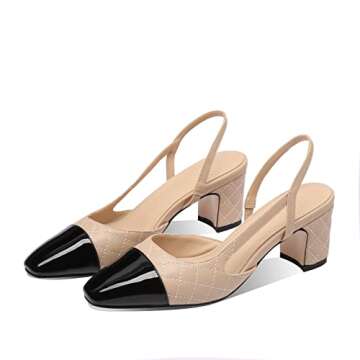 MIRAAZZURRA Women Sling Back Pumps Chunky Heels Sexy Splicing Round Toe Casual Wedding Shoes for Wom...