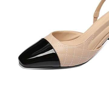 MIRAAZZURRA Women Sling Back Pumps Chunky Heels Sexy Splicing Round Toe Casual Wedding Shoes for Women Fashion Dress Shoes US Size 8 Nude