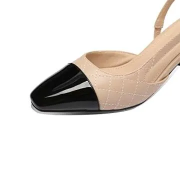 MIRAAZZURRA Women Sling Back Pumps Chunky Heels Sexy Splicing Round Toe Casual Wedding Shoes for Women Fashion Dress Shoes US Size 8 Nude