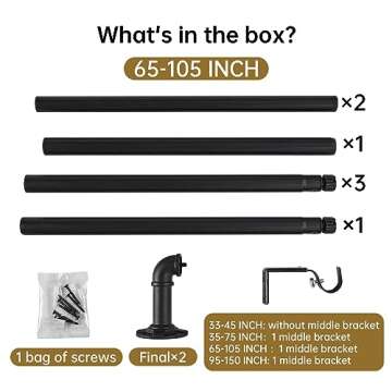 1 Inch Industrial Curtain Rods for Windows Blackout Wrap Around