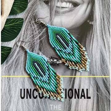 Diulazin Long Beaded Tassel Earrings Classic Plaid Fringe Drop Earrings Bohemian Handmade Seed Bead Tribal Dangle Earrings