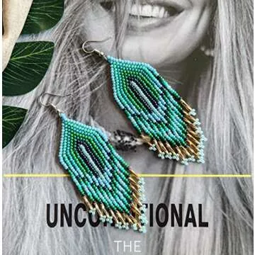 Diulazin Long Beaded Tassel Earrings Classic Plaid Fringe Drop Earrings Bohemian Handmade Seed Bead Tribal Dangle Earrings