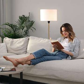 O’Bright Ted - Drum Shade Standing Lamp, Pull Chain Switch, E26 Socket, Modern Minimalist Design, Simple Floor Lamp for Living Room, Bedroom, Office, Antique Brass