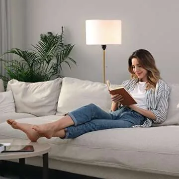 O’Bright Ted - Drum Shade Standing Lamp, Pull Chain Switch, E26 Socket, Modern Minimalist Design, Simple Floor Lamp for Living Room, Bedroom, Office, Antique Brass