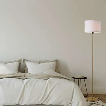 O’Bright Ted - Drum Shade Standing Lamp, Pull Chain Switch, E26 Socket, Modern Minimalist Design, Simple Floor Lamp for Living Room, Bedroom, Office, Antique Brass