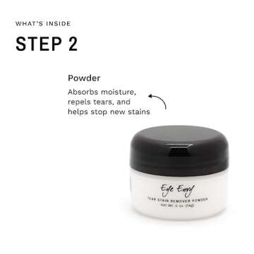 Eye Envy Dog Tear Stain Remover Starter Kit. 100% Natural, Safe. Contains: Stain Solution, Applicator Pads, and Stain Powder. Tear Stain Treatment Kit. Lasts 30-45 Days. Made in USA