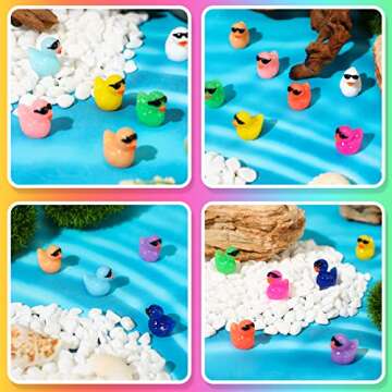 Qunclay Mini Resin Duck with Sunglasses Tiny Ducks Bulk Tiny Colorful Duck Figures Miniature Dollhouse Accessories DIY Craft Toys for Birthday Gift Micro Fairy Landscape Aquarium Potted (150 Pcs)