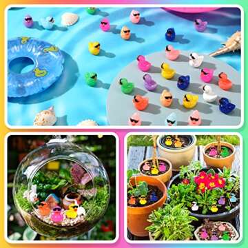 Qunclay Mini Resin Duck with Sunglasses Tiny Ducks Bulk Tiny Colorful Duck Figures Miniature Dollhouse Accessories DIY Craft Toys for Birthday Gift Micro Fairy Landscape Aquarium Potted (150 Pcs)