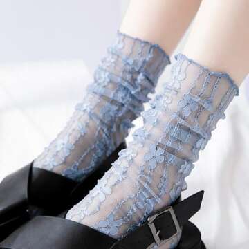 Benefeet Sox Women Lace Socks Sheer Socks Women Fashion Girls Fancy Vintage Floral Decorated Tulle S...