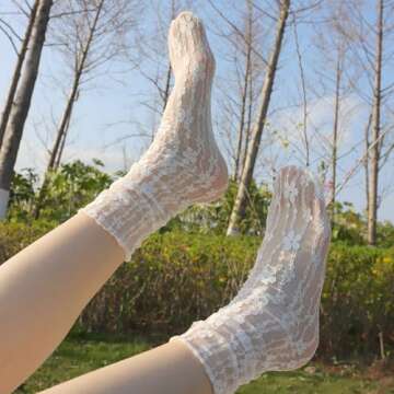Benefeet Sox Women Lace Socks Sheer Socks Women Fashion Girls Fancy Vintage Floral Decorated Tulle Socks Novelty Lace Up Slouch Mesh Socks Ankle Colorful Loose Clear Socks 5 Pack