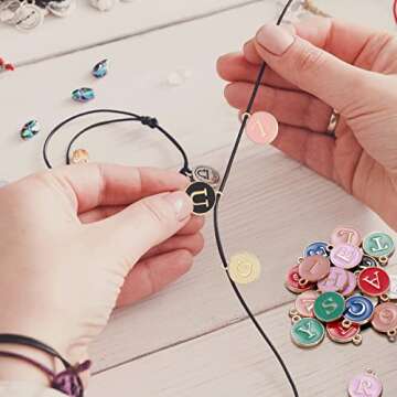 Bucherry 208 Pcs Letter Metal Charms for Jewelry Making Mix Initial Double Side Charms for DIY Bracelet Necklace Making, 8 Colors