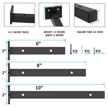 Classic Shelf Bracket 10 inch Floating Bracket for Shelves Anti-Rust Solid Rustic Shelf Brackets Matte Black Well-Made Industrial Iron Style Wall Farmhouse Brace for DIY (6-Pack Hardware Only)