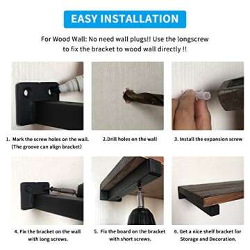 Classic Shelf Bracket 10 inch Floating Bracket for Shelves Anti-Rust Solid Rustic Shelf Brackets Matte Black Well-Made Industrial Iron Style Wall Farmhouse Brace for DIY (6-Pack Hardware Only)