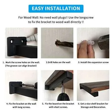 Classic Shelf Bracket 10 inch Floating Bracket for Shelves Anti-Rust Solid Rustic Shelf Brackets Matte Black Well-Made Industrial Iron Style Wall Farmhouse Brace for DIY (6-Pack Hardware Only)