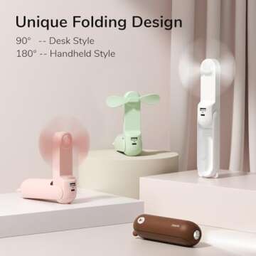JISULIFE Handheld Mini Fan, 3 IN 1 USB Rechargeable Portable Fan [12-19 Working Hours] with Power Bank, Flashlight, Pocket Design for Travel/Summer/Concerts/Lash, Gifts for Women (Brown)