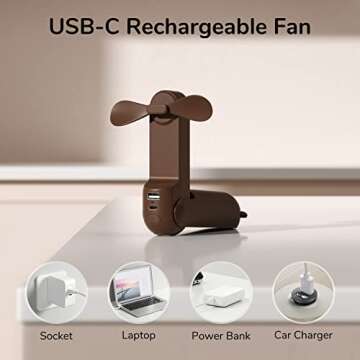 JISULIFE Handheld Mini Fan, 3 IN 1 USB Rechargeable Portable Fan [12-19 Working Hours] with Power Bank, Flashlight, Pocket Design for Travel/Summer/Concerts/Lash, Gifts for Women (Brown)
