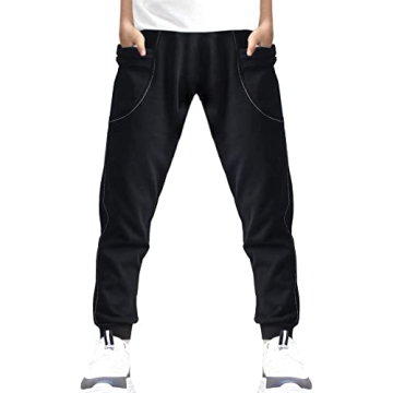 Boy's Cotton Jogger Sports Sweat Pants with Pockets - Black 13-14 Years