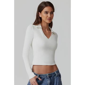 QINSEN Women's V Neck Polo Shirt Comfortable Stylish