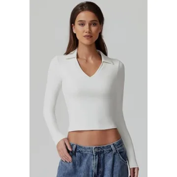 QINSEN Women's V Neck Polo Shirt Comfortable Stylish