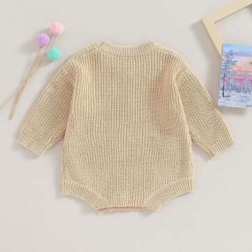 bebeshopdelageyhu Newborn Baby Girl Sweater Romper Bubble Knit Flower Oversized Sweatshirt Pullover Infant Warm Outfits (0-3 Months,Apricot)