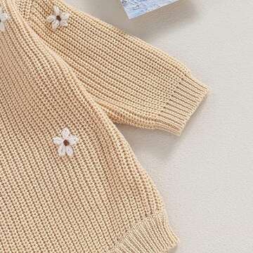 bebeshopdelageyhu Newborn Baby Girl Sweater Romper Bubble Knit Flower Oversized Sweatshirt Pullover Infant Warm Outfits (0-3 Months,Apricot)