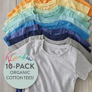 HonestBaby Unisex Baby Organic Cotton Short Sleeve Multi-packs And Toddler T-Shirt Set, 10-pack Rainbow Boy, 24 Months US