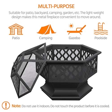 Stylish 24in Hexagon Fire Pit for Patio and Garden
