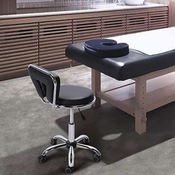 Yaheetech Rolling Swivel Salon Stool Chair Nail Chair Height Adjustable Home Spa Massage Manicure Facial Stool with Backrest and Wheels, Black