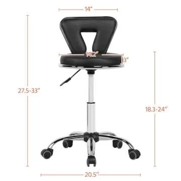 Yaheetech Rolling Swivel Salon Stool Chair Nail Chair Height Adjustable Home Spa Massage Manicure Facial Stool with Backrest and Wheels, Black