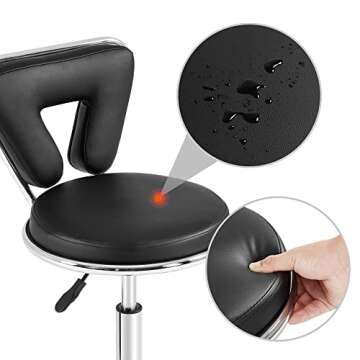 Yaheetech Rolling Swivel Salon Stool Chair Nail Chair Height Adjustable Home Spa Massage Manicure Facial Stool with Backrest and Wheels, Black
